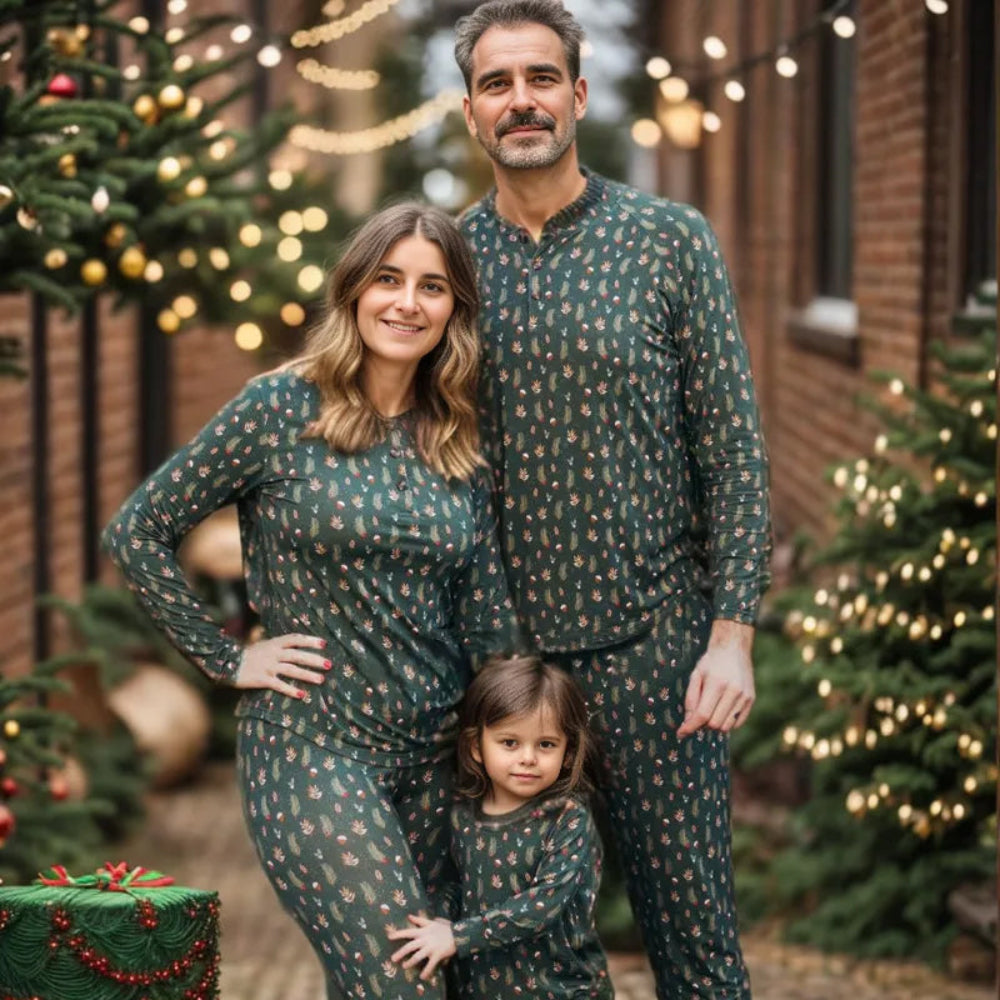 Grüner Weihnachtsbaum passende Familien-Pyjamas | Pyjamas für Erwachsene, Kinder & Hunde