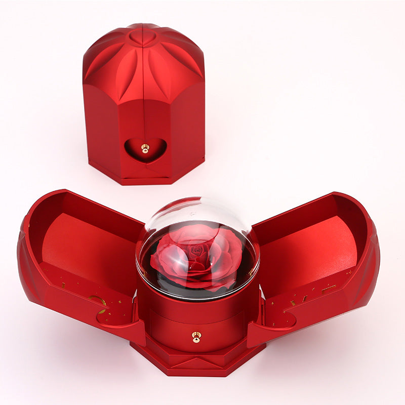 EternalBloom | Romantische Rosenbox mit 14k Weißgold-Herzanhänger und Liebesbrief