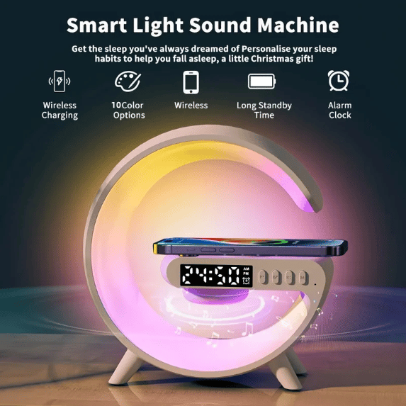LuxAura Luxe Bluetooth Lautsprecher | Kabelloser Lautsprecher mit stimmungsvoller Beleuchtung und Uhrfunktion