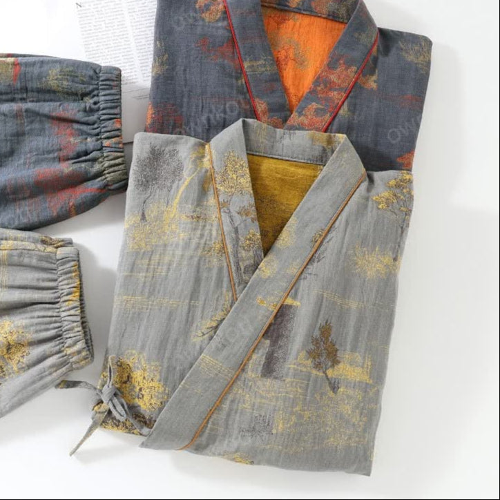 Neutrales Baumwoll-Kimono-Pyjamaset