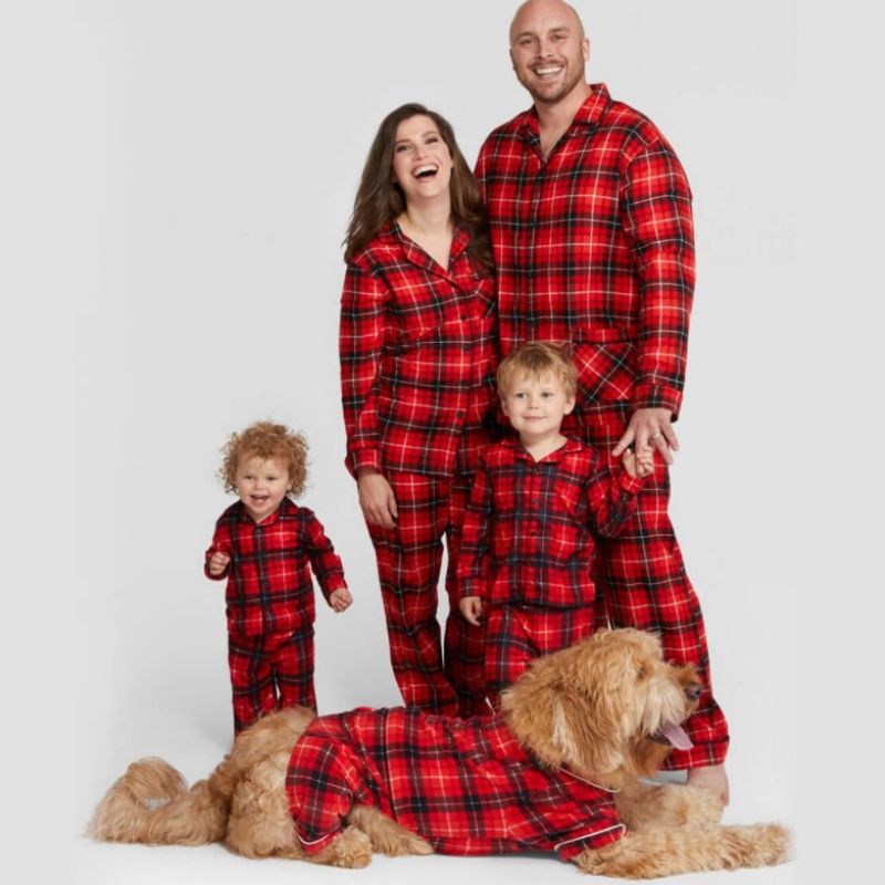 Tartan Karo Hemd Passende Familien Weihnachts-Pyjamas - Hund Pyjamas inklusive