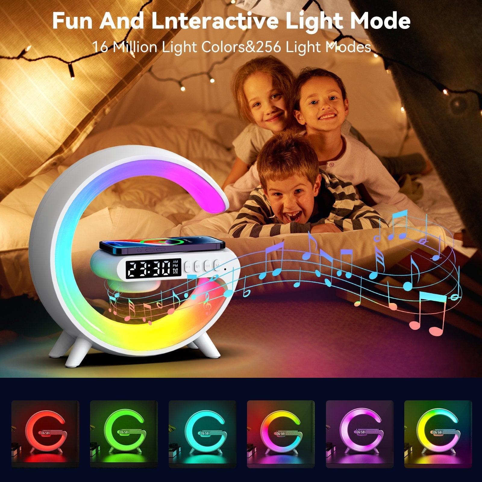 LuxAura Luxe Bluetooth Lautsprecher | Kabelloser Lautsprecher mit stimmungsvoller Beleuchtung und Uhrfunktion
