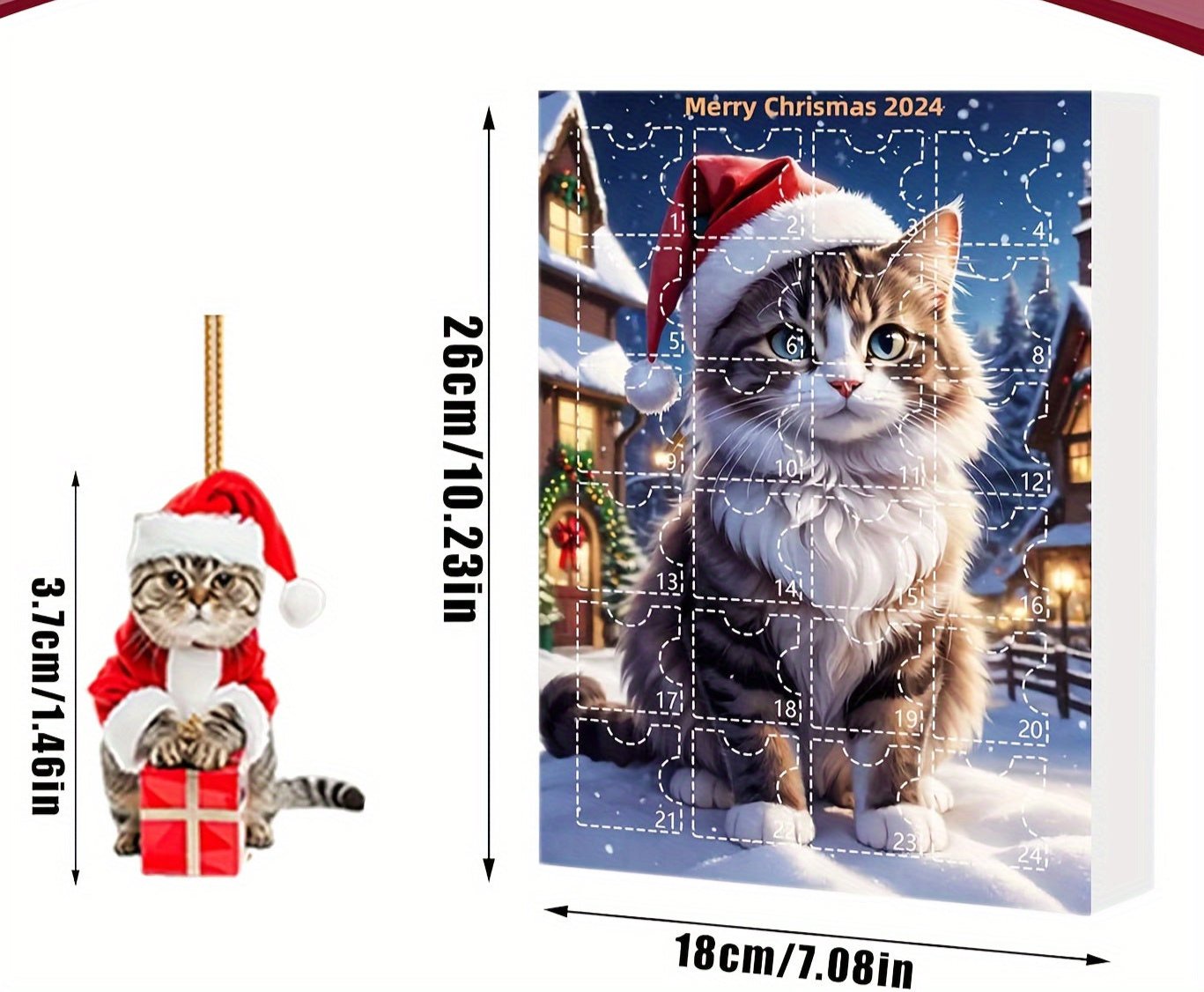 Vintage Katzen Adventskalender – 24-teiliges Weihnachtskalender mit Acrylanhängern