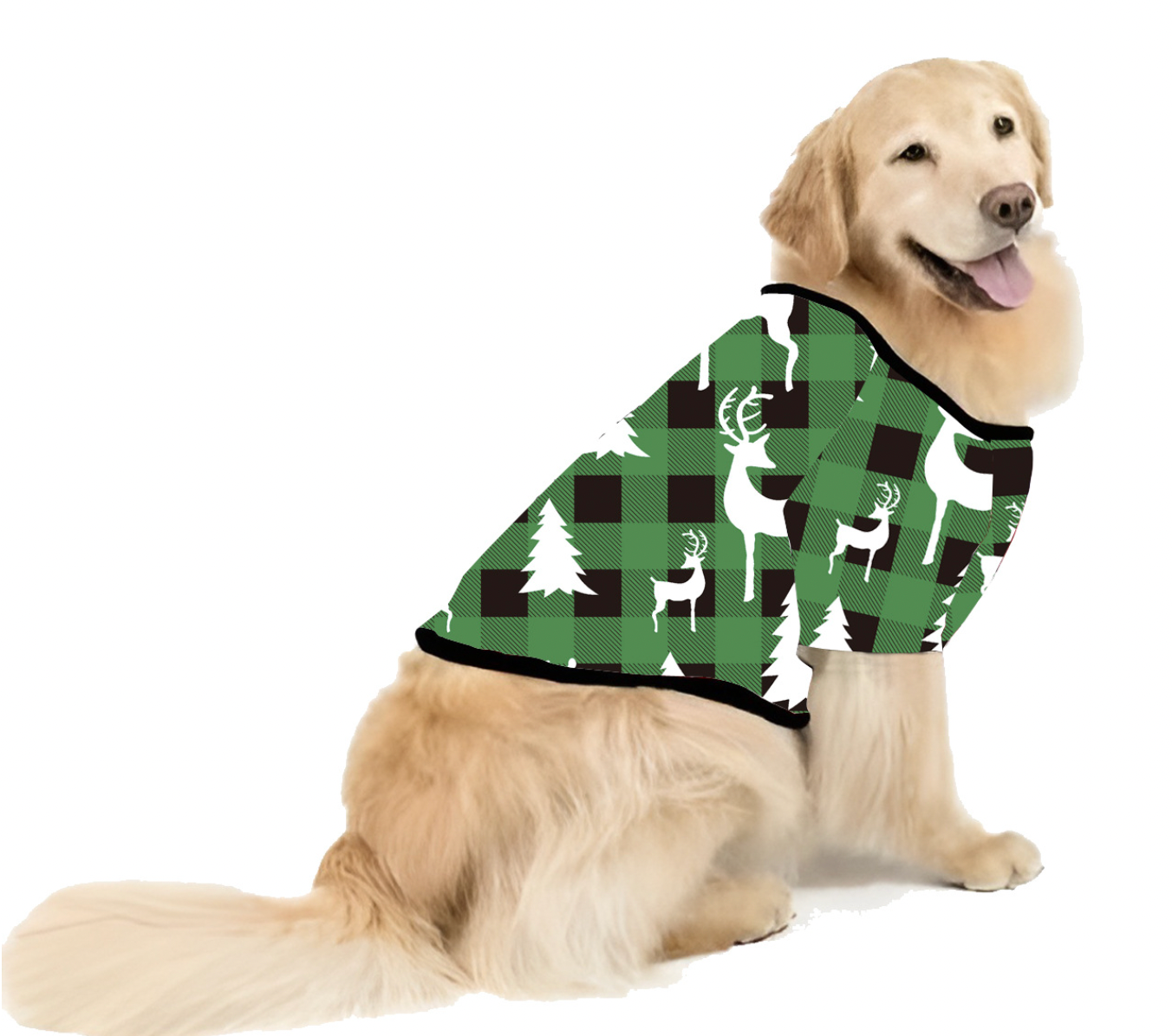 Grünes Karomuster Weihnachtsbaum-Design Familien-Pyjama-Sets (mit Hundekleidung für Haustiere)
