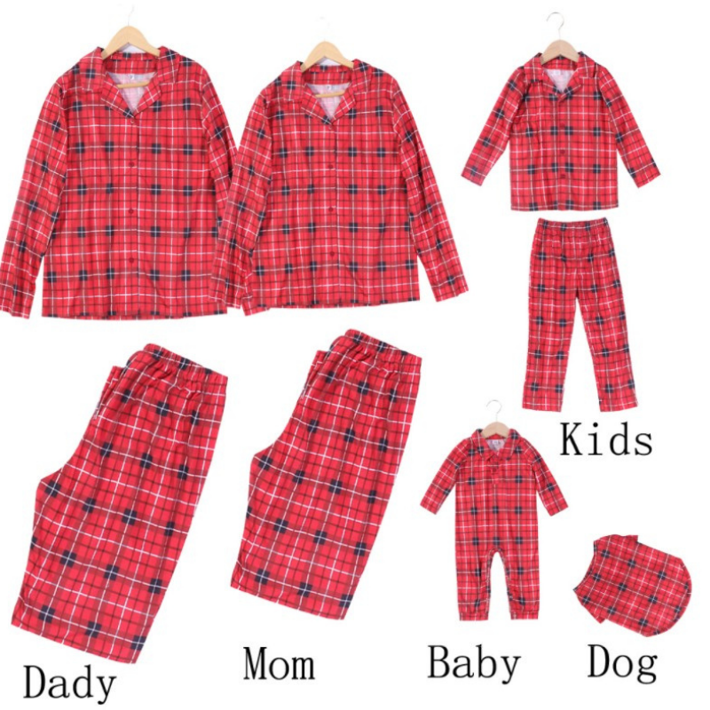 Tartan Karo Hemd Passende Familien Weihnachts-Pyjamas - Hund Pyjamas inklusive