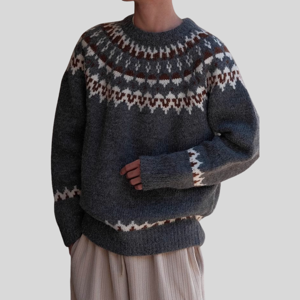 RetroWeave Herrenpullover – Strickpullover mit Rundhalsausschnitt und Vintage-Design