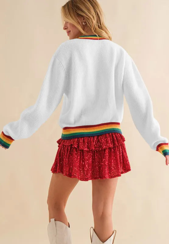 Fröhlicher & Heller Regenbogenrand Weihnachts-Pullover