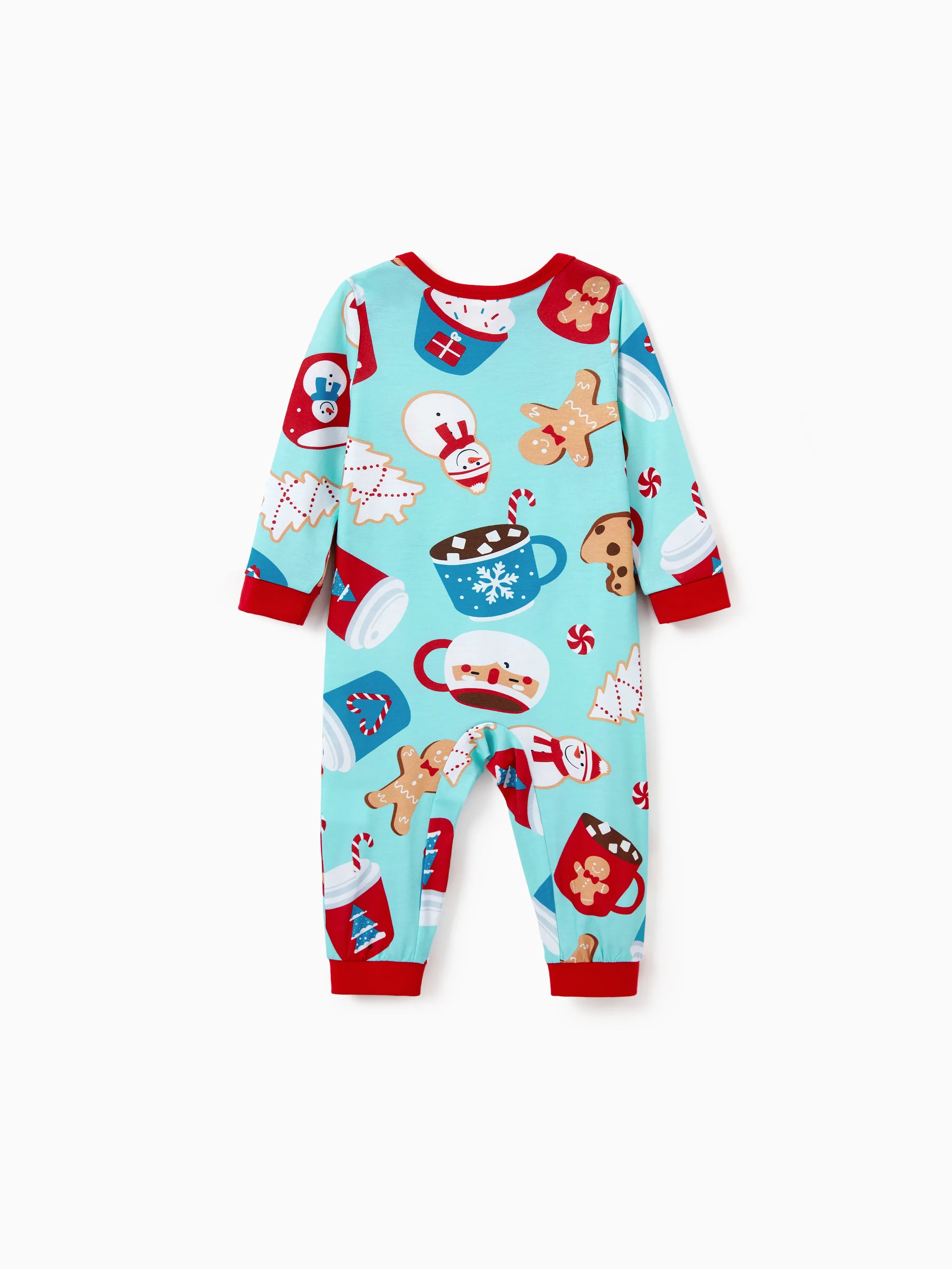 BlueGinger | Weihnachts Familien Pyjama Set Lebkuchenmuster Blau Rot mit Hellblauen Socken
