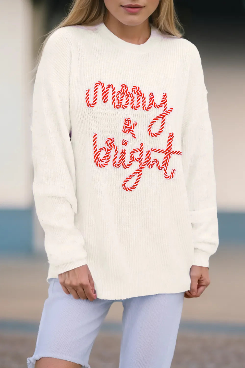 Weißer Fröhlicher und Heller Zuckerstangen-Text Weihnachts-Pullover