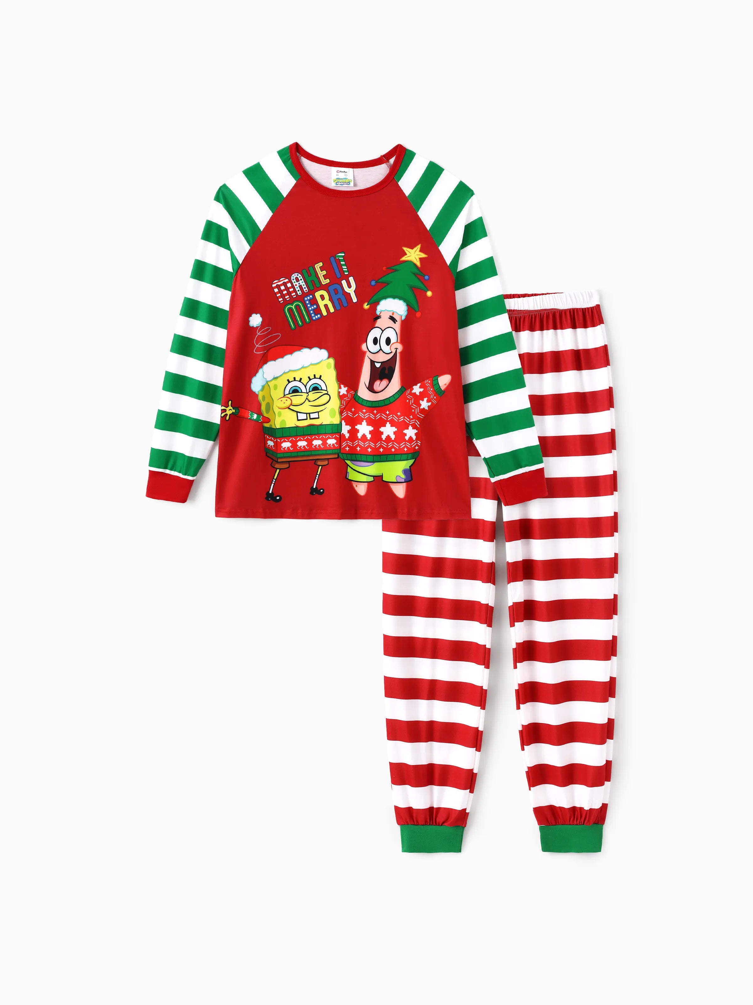 SpongeJams | SpongeBob Schwammkopf Weihnachts Familien Pyjama Set mit Gestreiftem Design und Socken