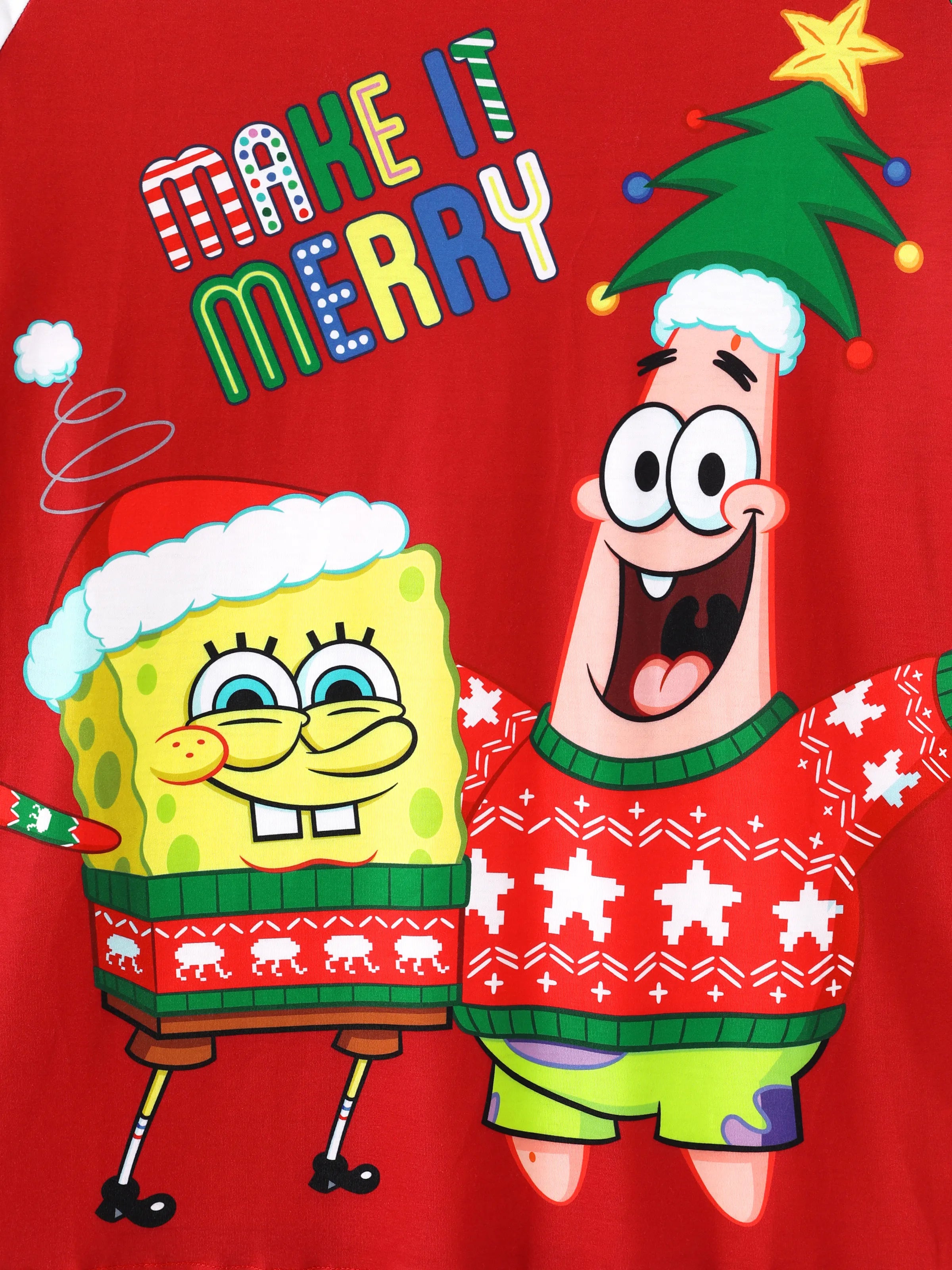 SpongeJams | SpongeBob Schwammkopf Weihnachts Familien Pyjama Set mit Gestreiftem Design und Socken