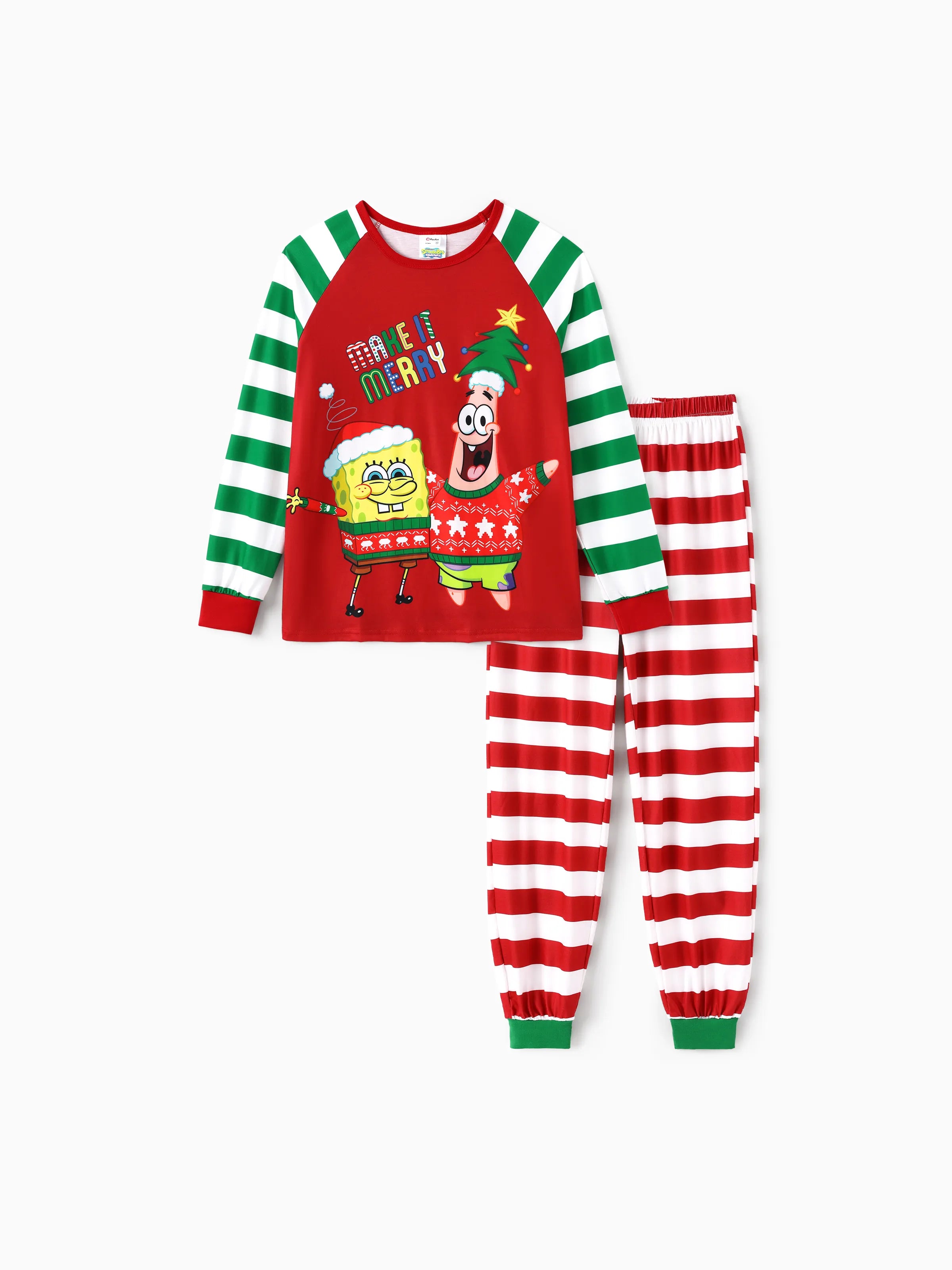 SpongeJams | SpongeBob Schwammkopf Weihnachts Familien Pyjama Set mit Gestreiftem Design und Socken