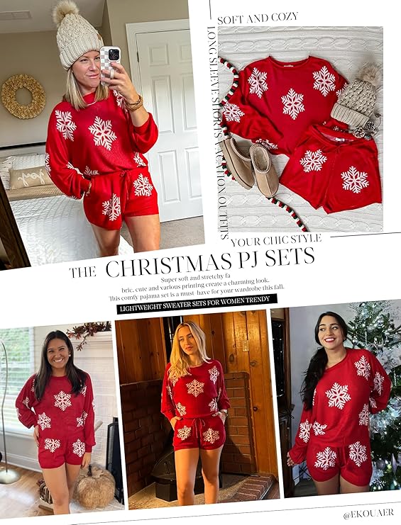 WinterWeef Weihnachts-Pyjama-Set – Strick-Lounge-Outfit mit Schneeflockenmuster