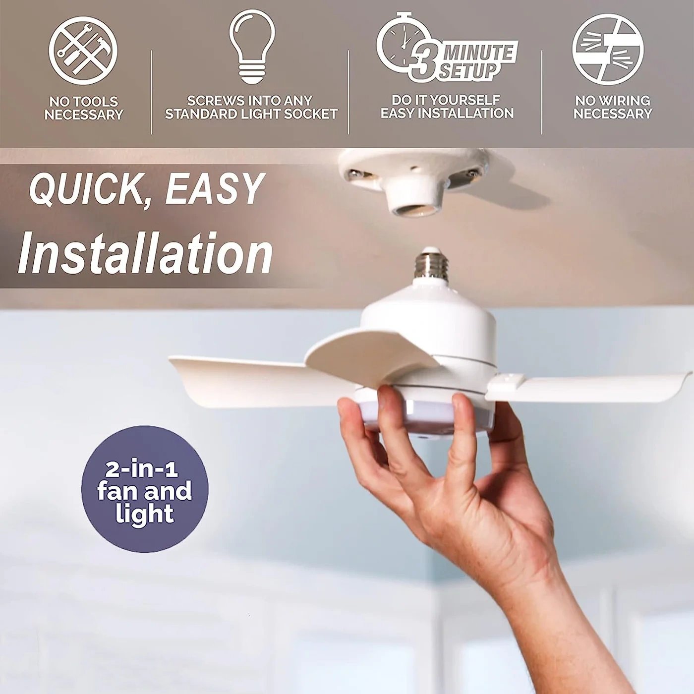 LuxeBreeze Tragbarer Deckenventilator & Licht | Elegante 2-in-1 Lösung mit Fernbedienung für Komfort und Stil