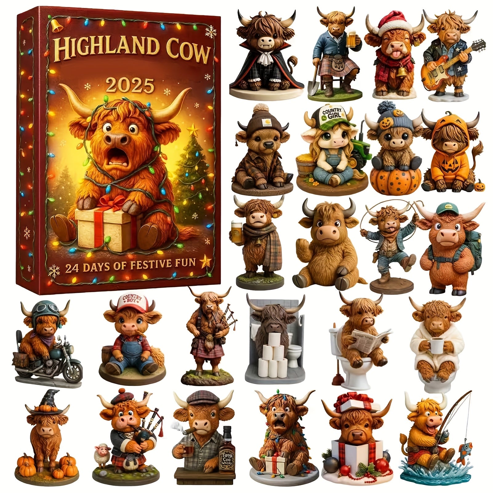 HighlandJoy | 3D Highland Cow Adventskalender 2025 Einzigartiges Weihnachtserlebnis mit 24 Figuren