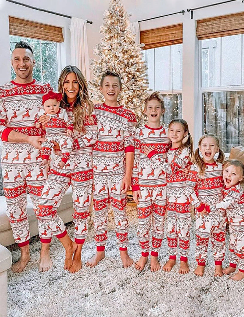 Rentier Schneeflocke Matching Familie Weihnachten Pyjamas | Erwachsene, Kinder & Hund Pyjamas