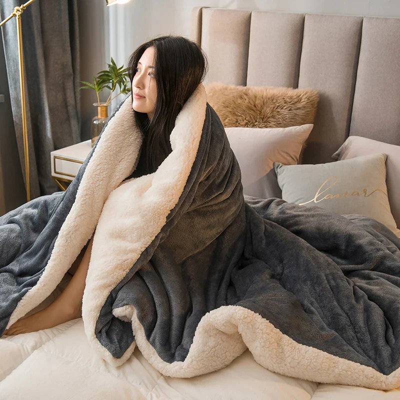 CozyNest Wendbare Woll-Decke – Flanell & Kaschmir Wärmedecke für den Winter