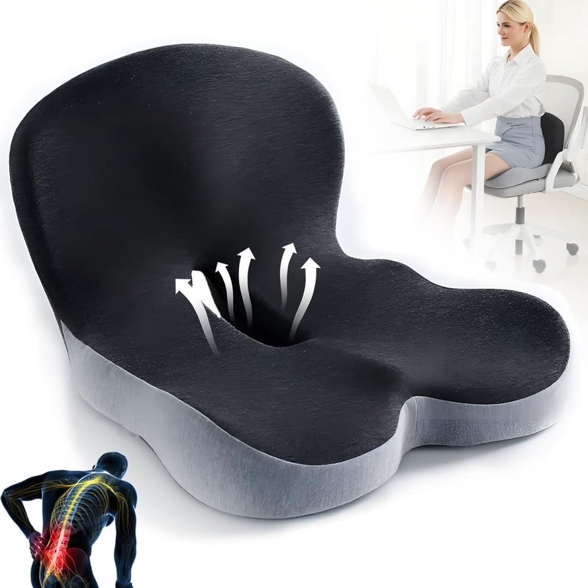 ErgoComfort Sitzkissen – Ergonomisches Memory-Schaumkissen für Rückenstütze und Komfort