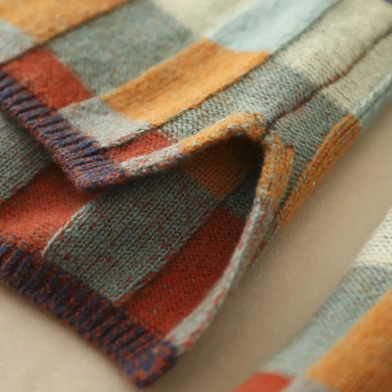 CashLoom Kaschmirpullover – Patchwork Damenpullover mit Rollkragen und nachhaltigem Design