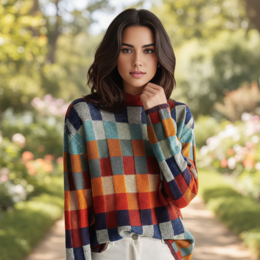 CashLoom Kaschmirpullover – Patchwork Damenpullover mit Rollkragen und nachhaltigem Design