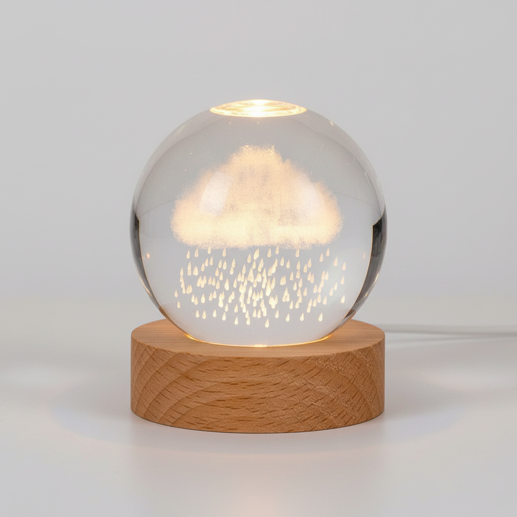 AstroGlobe 3D Lampe – Kugelförmige Holz-Tischlampe mit Warm-LED-Licht und Planeten-Design