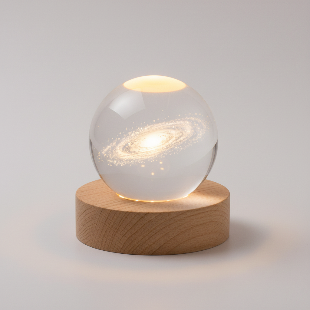 AstroGlobe 3D Lampe – Kugelförmige Holz-Tischlampe mit Warm-LED-Licht und Planeten-Design