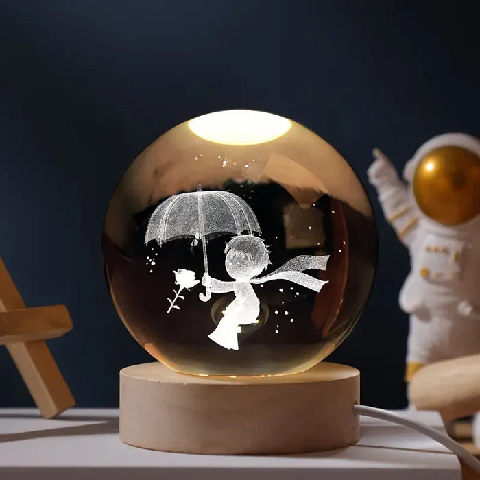 AstroGlobe 3D Lampe – Kugelförmige Holz-Tischlampe mit Warm-LED-Licht und Planeten-Design