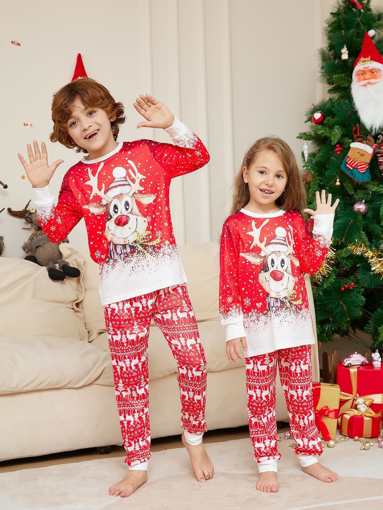 Schneeeelch passende Familien-Weihnachtspyjamas (Hundepyjama inklusive)