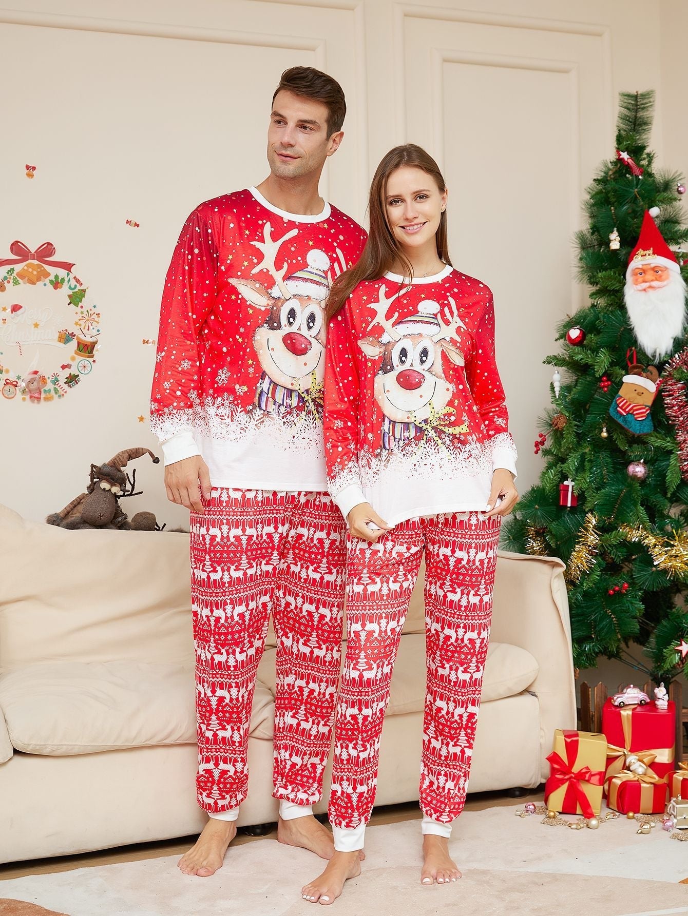 Schneeeelch passende Familien-Weihnachtspyjamas (Hundepyjama inklusive)