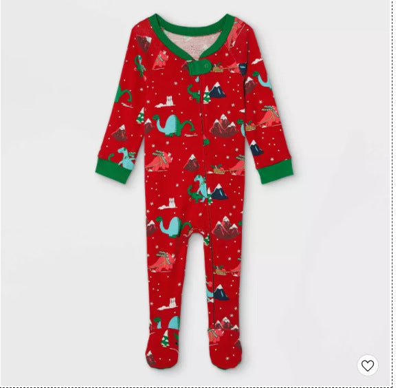 Rotes süßes Dinosaurier-Muster Familien-Pyjama-Set