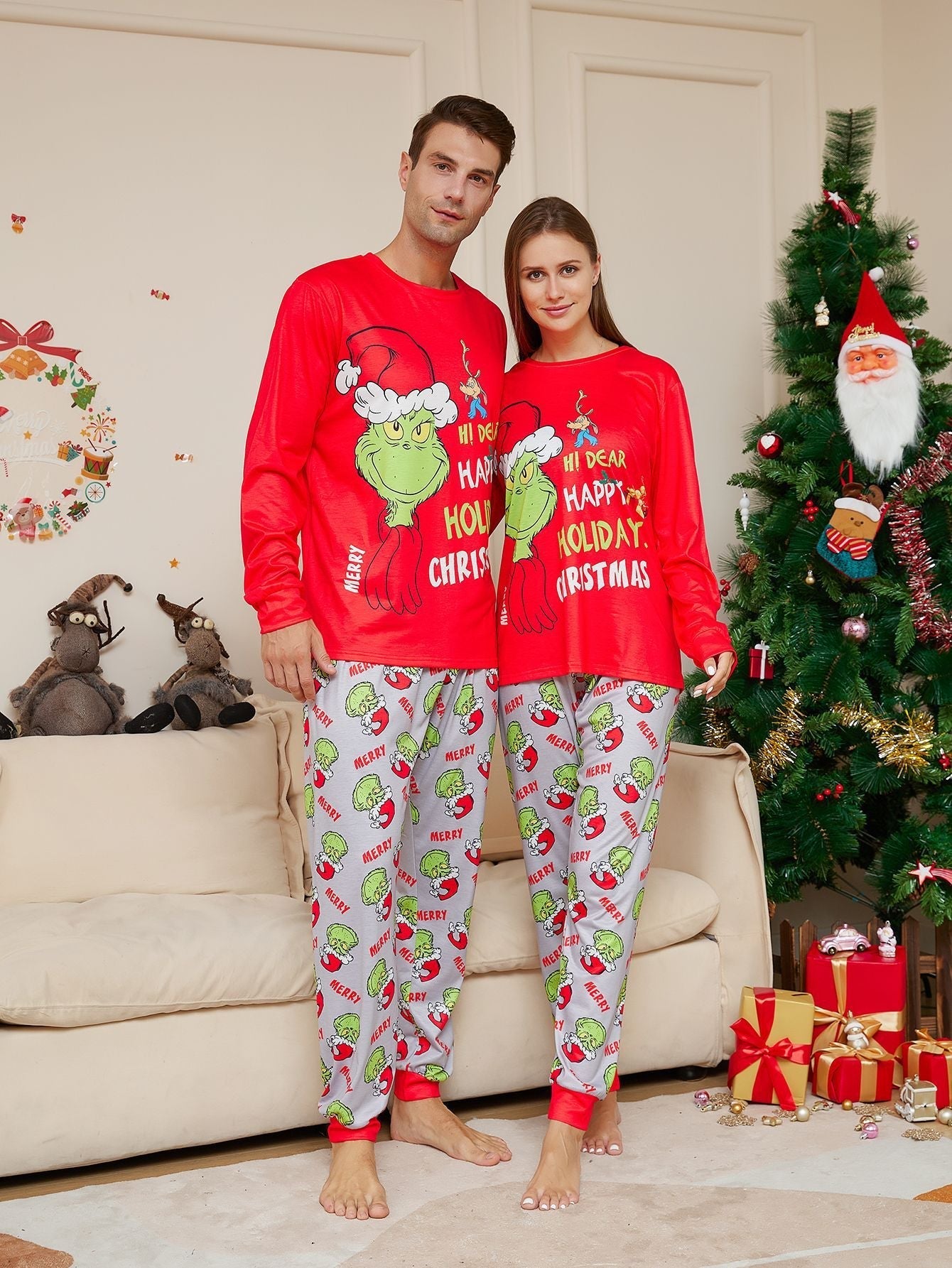 Klassische Grinch passende Familien-Weihnachtspyjamas | Pyjamas für Erwachsene, Kinder & Hunde
