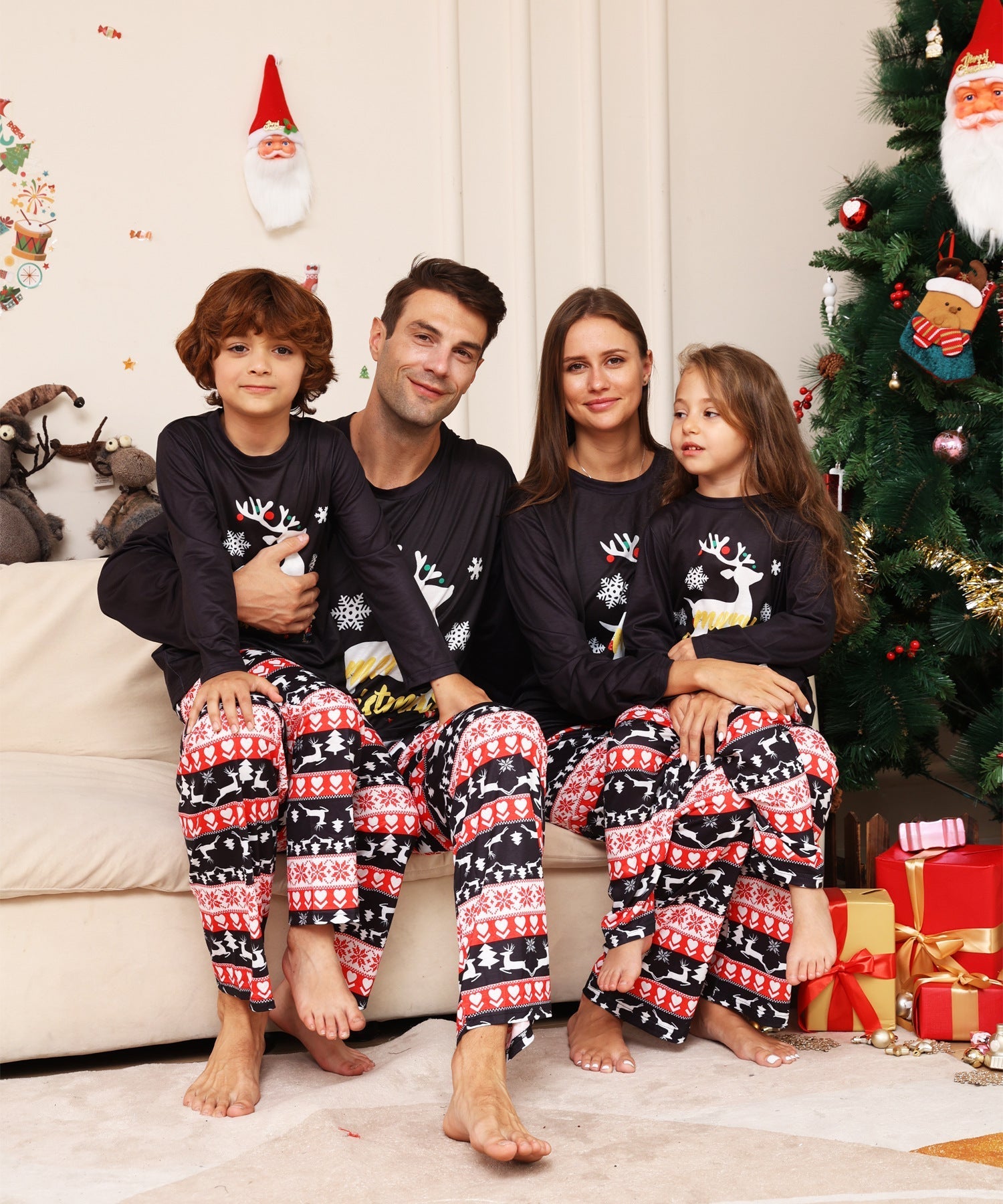 Schwarze Rentier passende Familien-Weihnachtspyjamas - Hundepyjamas inklusive
