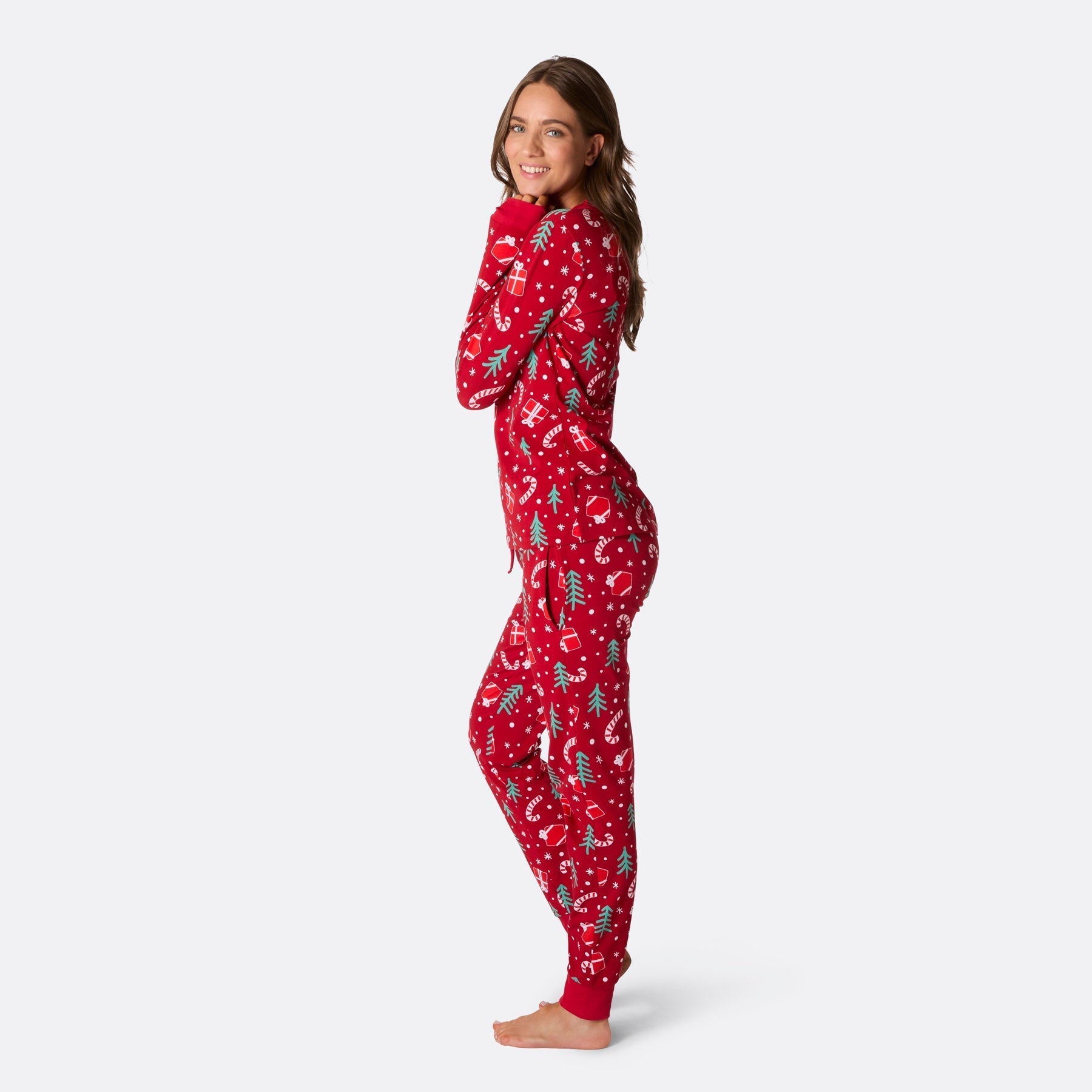 RedJolly | Damen Roter Weihnachtsmuster Pyjama Set für Festlichen Komfort