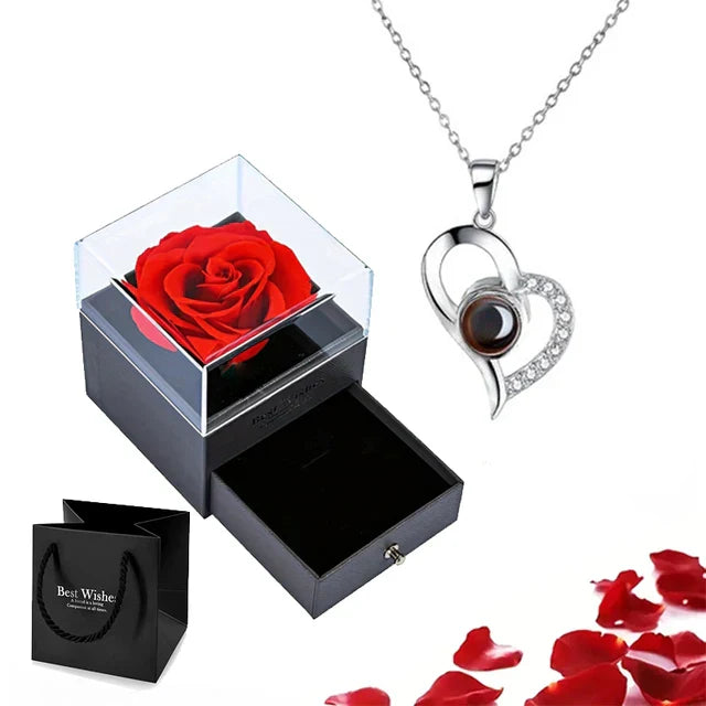 Römische Kette | Ewige Rose und Herz Kette | Luxuriöses Geschenkset