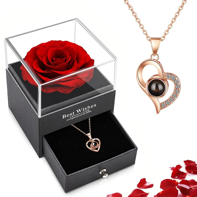 Römische Kette | Ewige Rose und Herz Kette | Luxuriöses Geschenkset