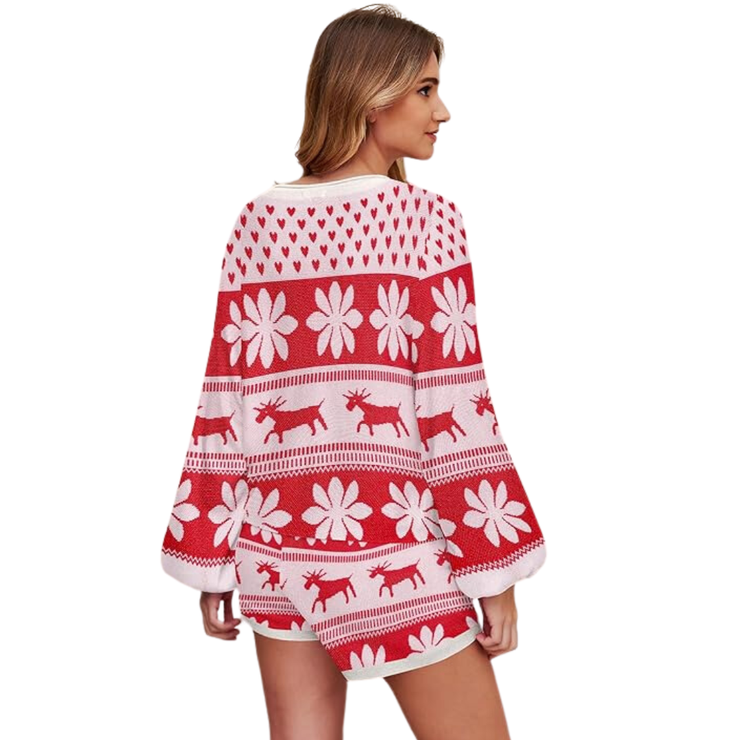 WinterWeef Weihnachts-Pyjama-Set – Strick-Lounge-Outfit mit Schneeflockenmuster