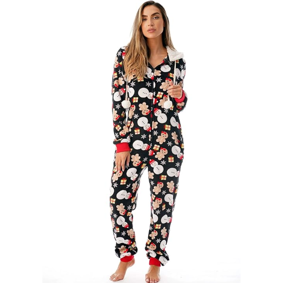 WinterKnuffel Weihnachts-Overall – Weiche Damen-Pyjama mit Festlichem Design
