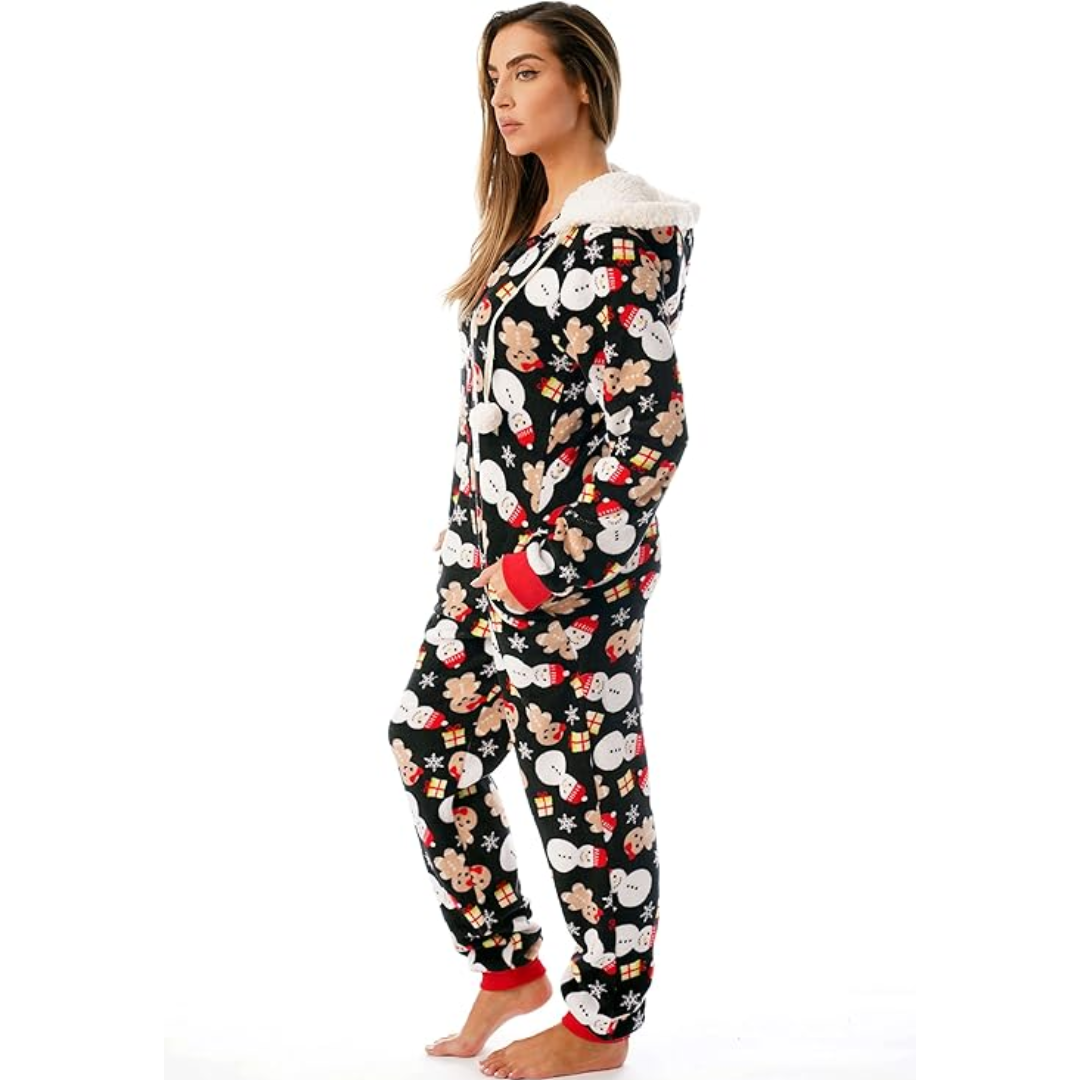 WinterKnuffel Weihnachts-Overall – Weiche Damen-Pyjama mit Festlichem Design