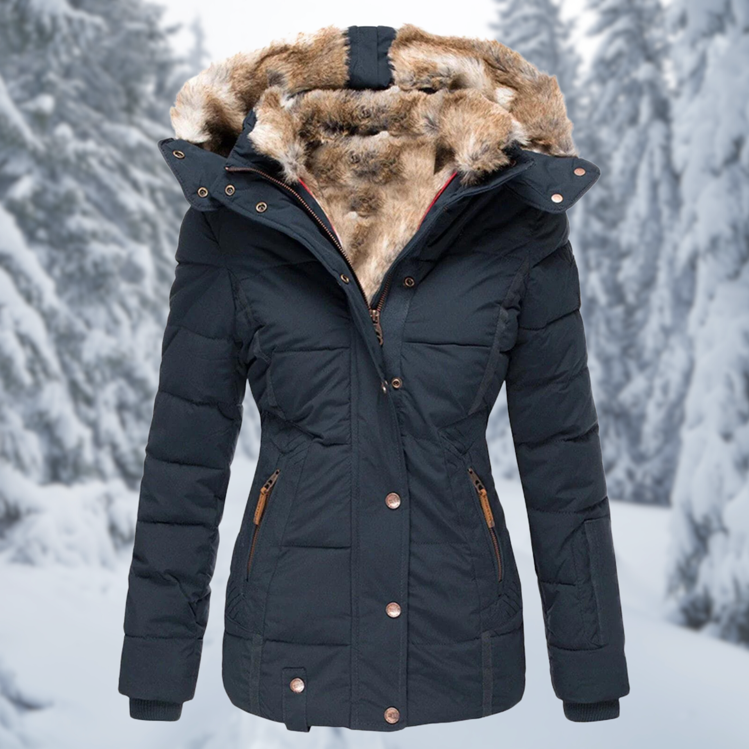 Warme Damen Winterjacke Greta – Elegante Jacke mit Pelzkragen und Bequemer Fütterung