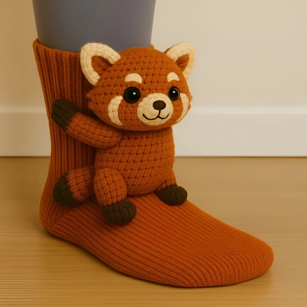 KnusStep Warme Tier-Socken aus Plüsch – Rutschfeste Haussocken mit 3D-Design
