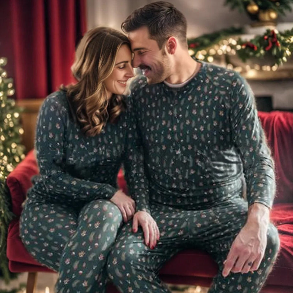 Grüner Weihnachtsbaum passende Familien-Pyjamas | Pyjamas für Erwachsene, Kinder & Hunde