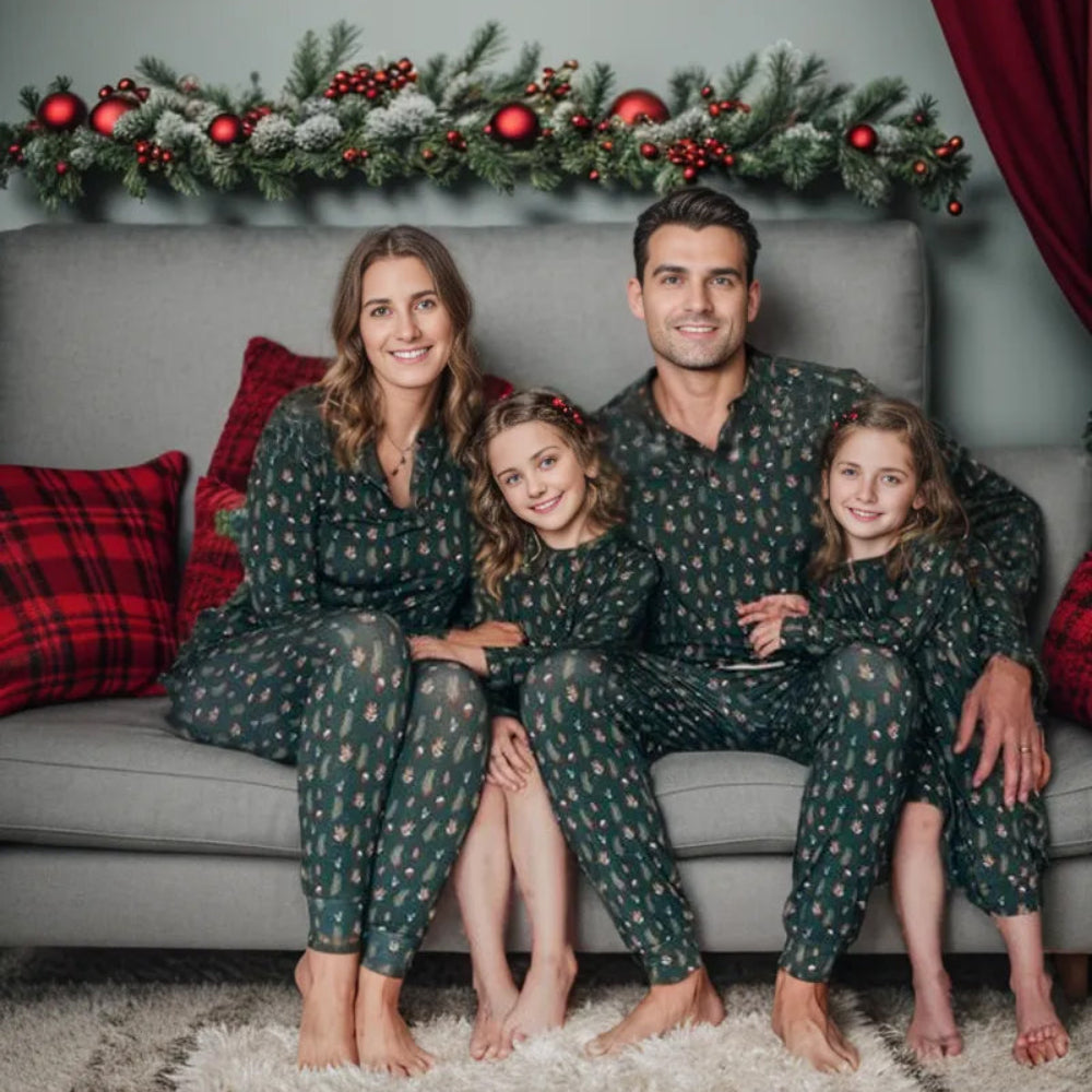 Grüner Weihnachtsbaum passende Familien-Pyjamas | Pyjamas für Erwachsene, Kinder & Hunde