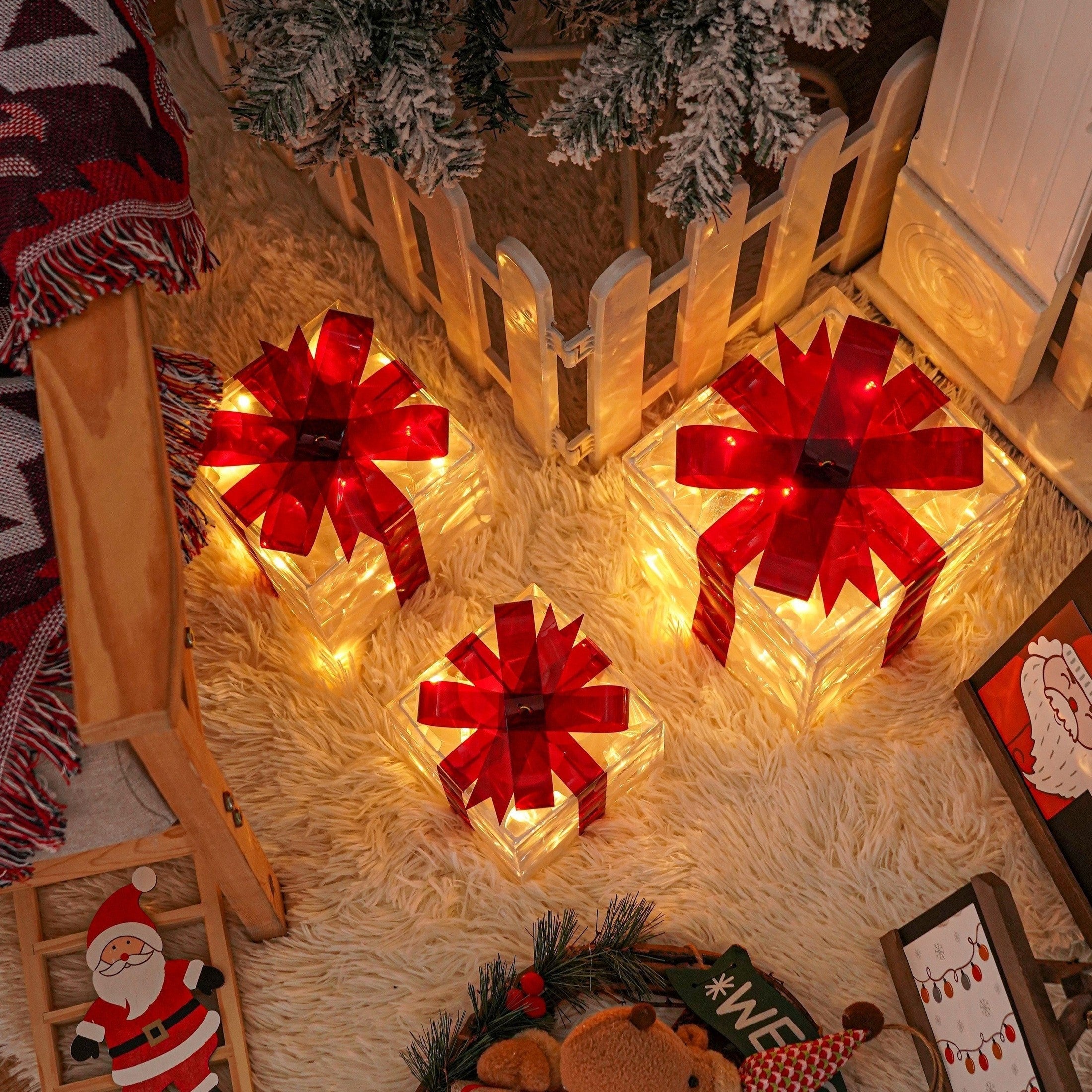 GlowBox LED Geschenkboxen – Set von 3 beleuchteten Weihnachtsgeschenken für drinnen und draußen