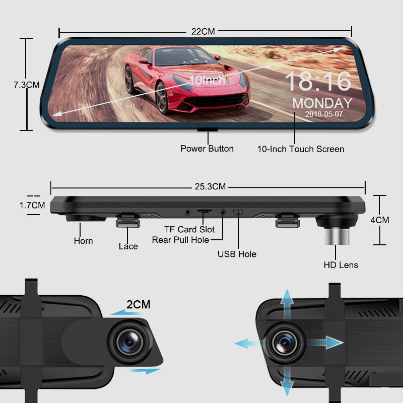 LuxAuto Elite 10" HD Touchscreen Recorder | Multifunktionaler Auto-Recorder mit fortschrittlichen Funktionen