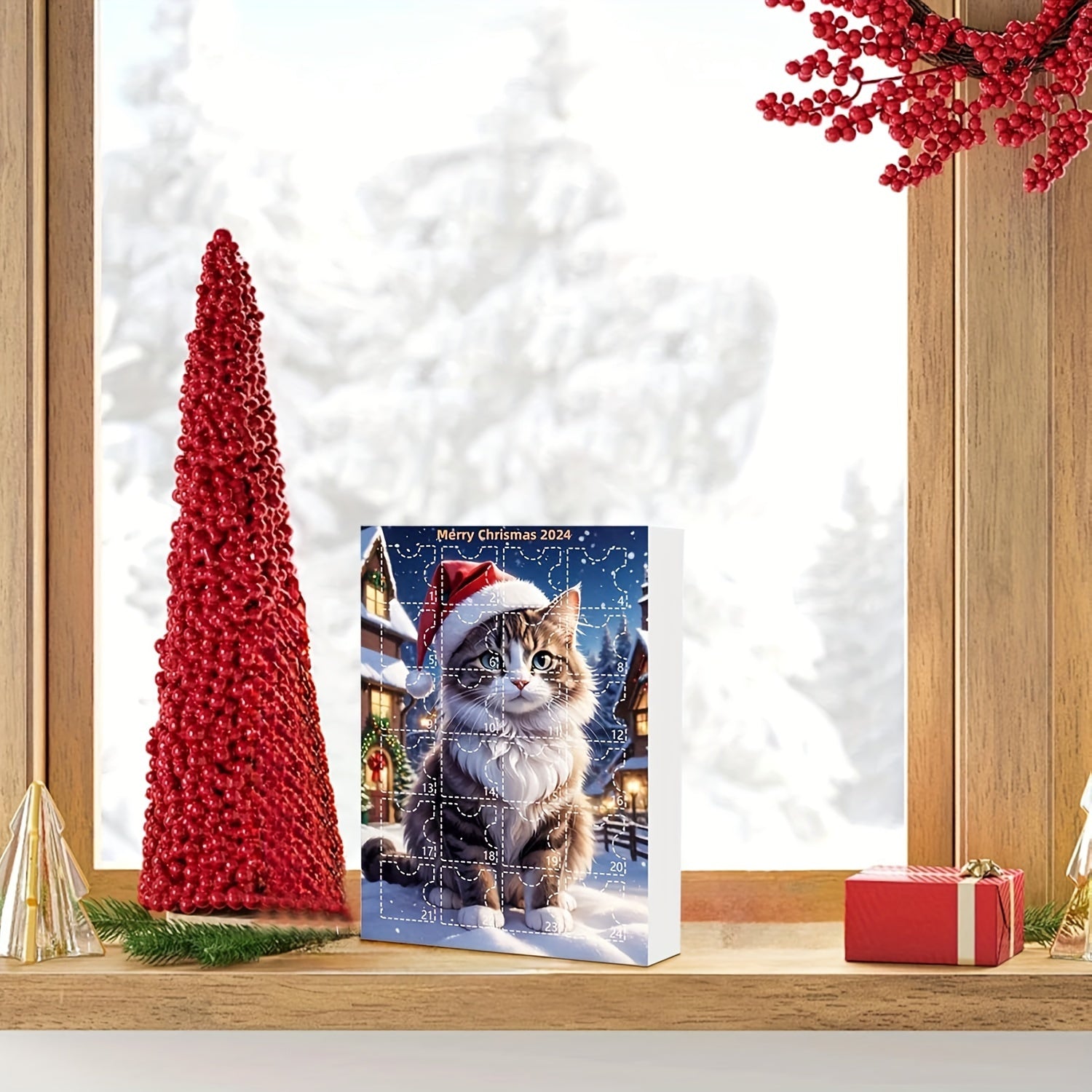 Vintage Katzen Adventskalender – 24-teiliges Weihnachtskalender mit Acrylanhängern