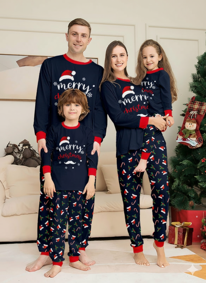Blaue Feiertags-Matching-Familien-Weihnachtspyjamas | Pyjamas für Erwachsene, Kinder und Hunde