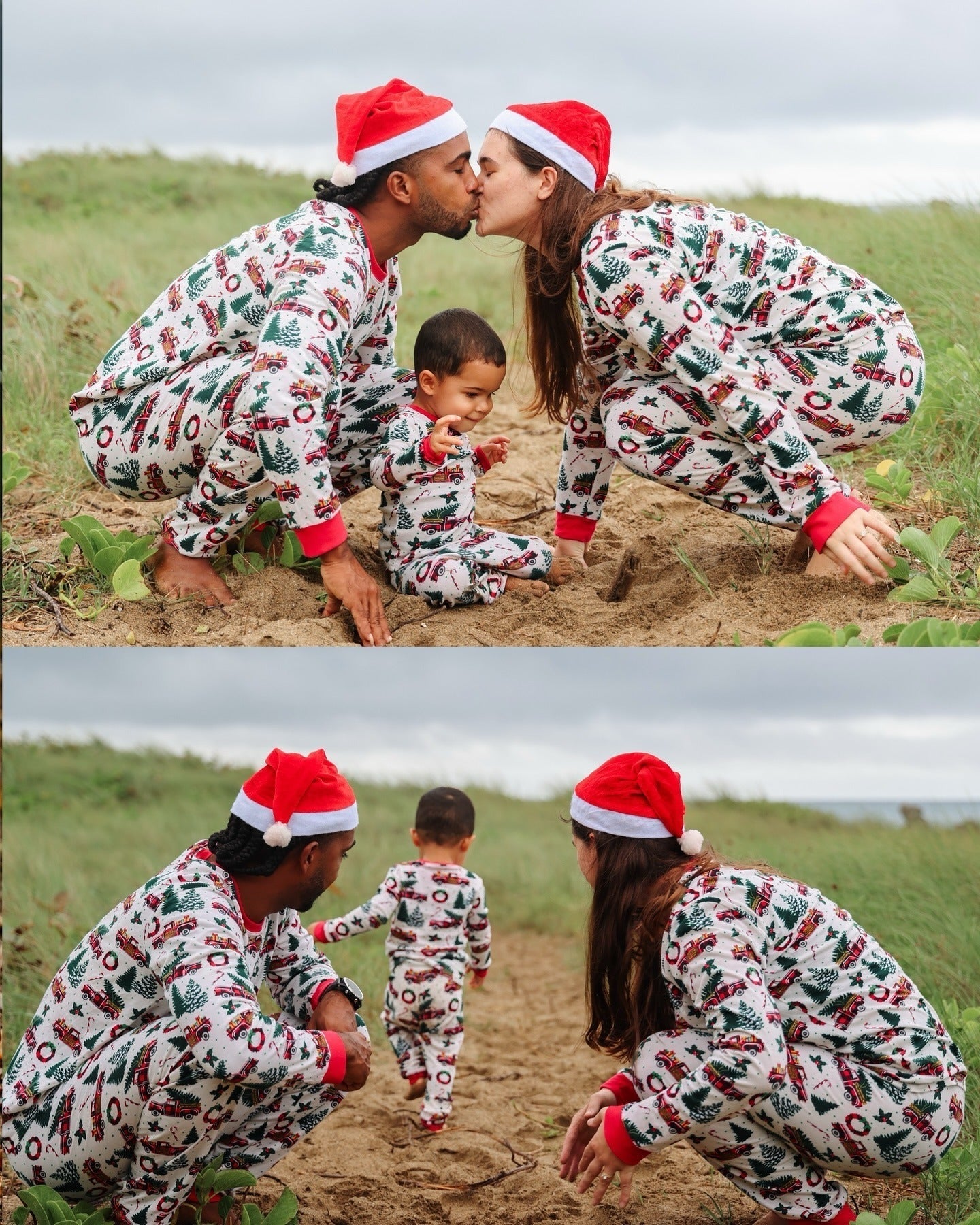 Weihnachtsbaum-Lkw passende Familien-Weihnachtspajamas