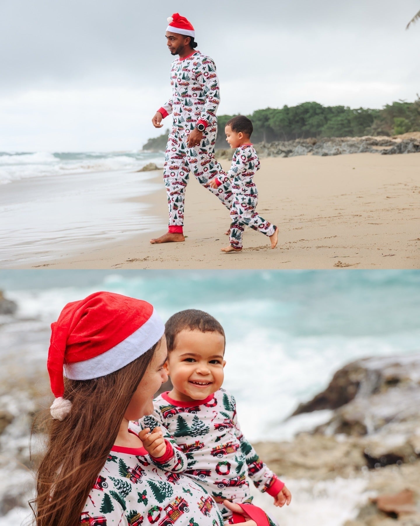 Weihnachtsbaum-Lkw passende Familien-Weihnachtspajamas