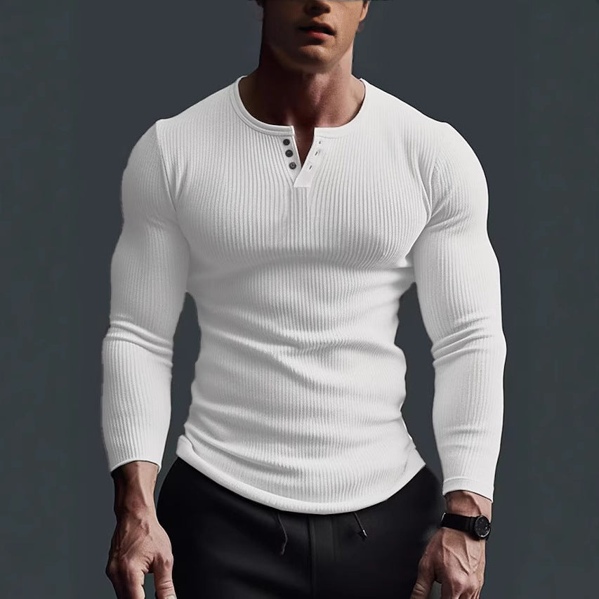 Gebreid Henley Herren Shirt – Komfortables Stretchshirt mit Halber Knopfleiste