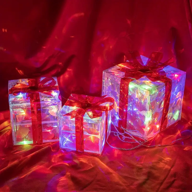 GlowBox LED Geschenkboxen – Set von 3 beleuchteten Weihnachtsgeschenken für drinnen und draußen